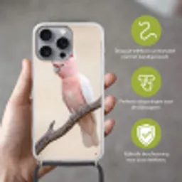 Papagaai - Tak - Roze Hoesje iPhone 16 Pro Max met koord klein -sfeer2_NL