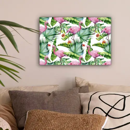 Bladeren - Flamingo - Bloemen - Jungle canvas 2cm klein -sfeer1