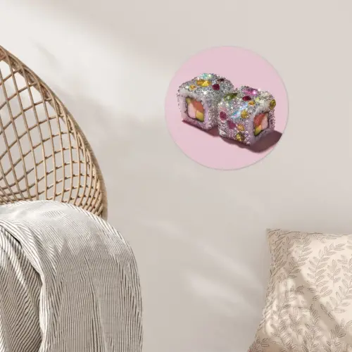 Sushi - Rolletjes - Steentjes - Kleurrijk Wandcirkel behangsticker klein -sfeer4