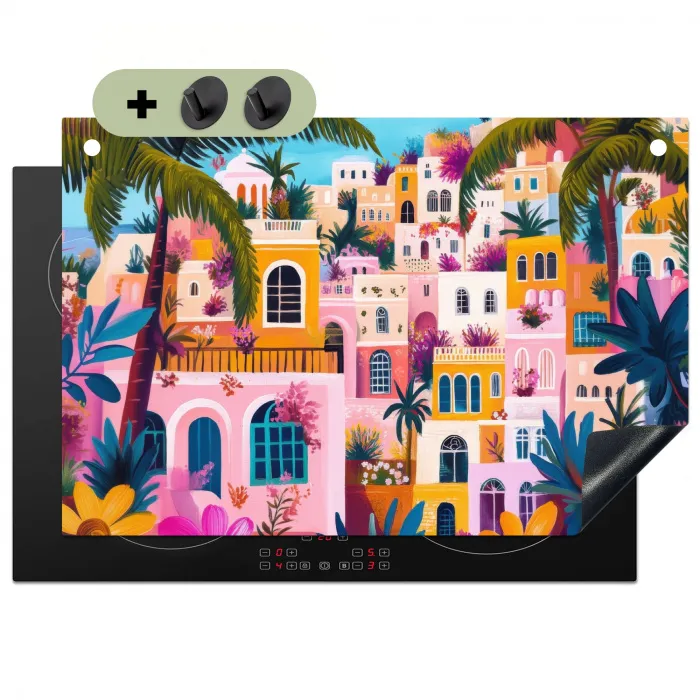 Kleurrijk - Roze - Oranje - Geel - Bloemen Inductie beschemer met haakjes klein -3d
