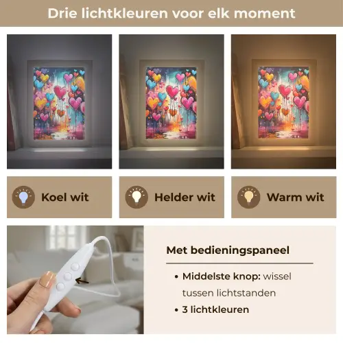 Hartjes - Kleuren - Kunst - Liefde Light Box met kabel (Tafellamp) klein -USP_lichtkleurNL