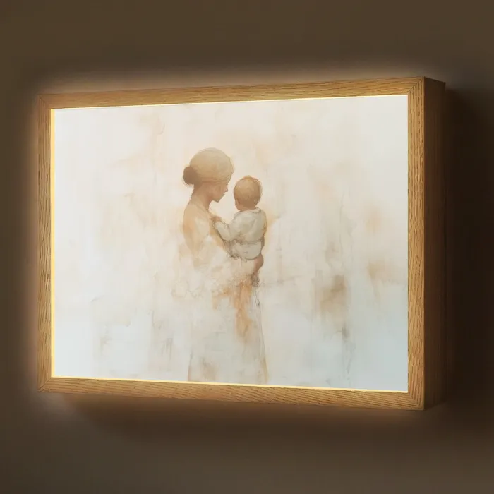 Kind - Moeder - Waterverfschilderij Light Box met batterij (Wandlamp) middel -z3d_website