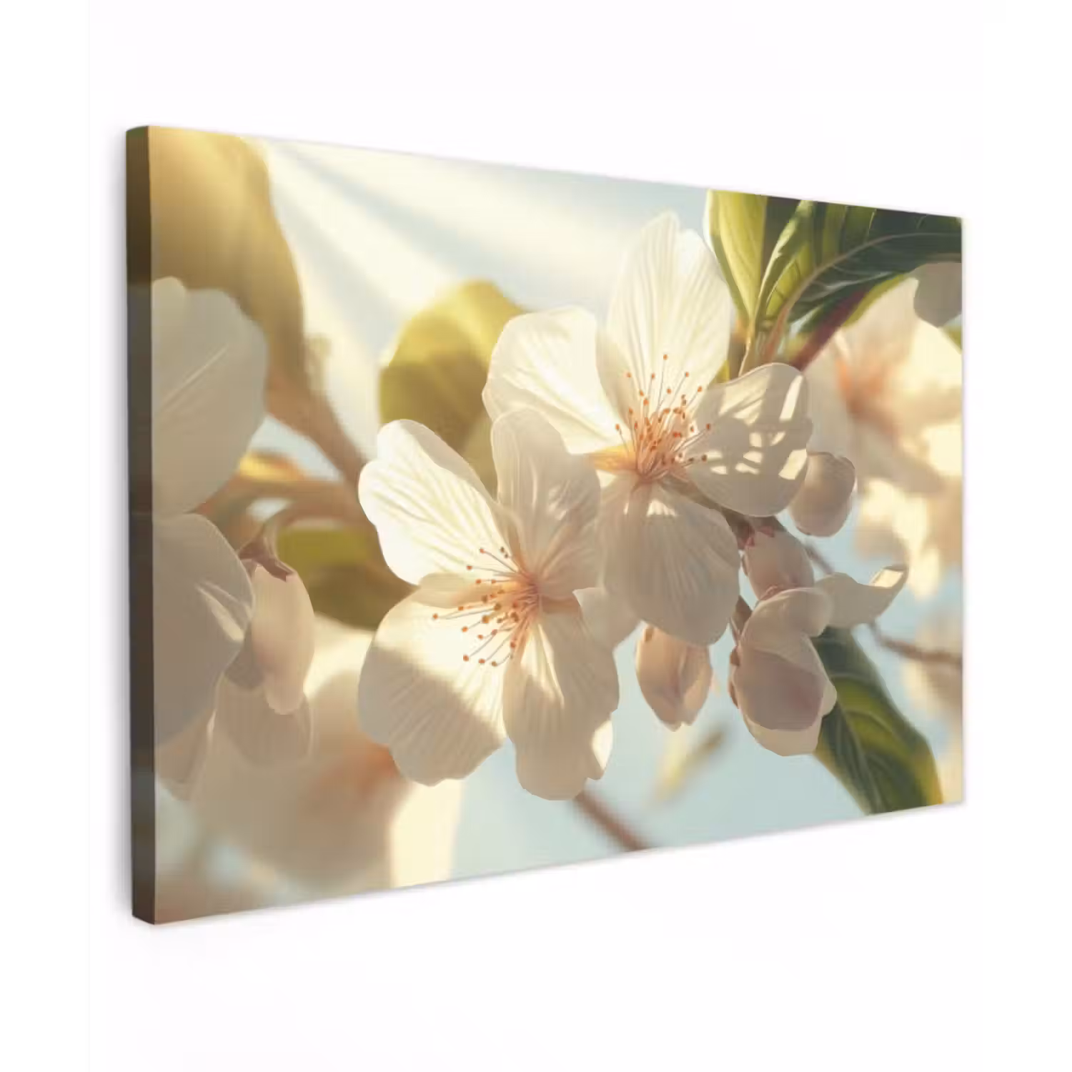Buiten canvas - Bloesems - Wit - Zonnestralen -  Bloemblaadjes
