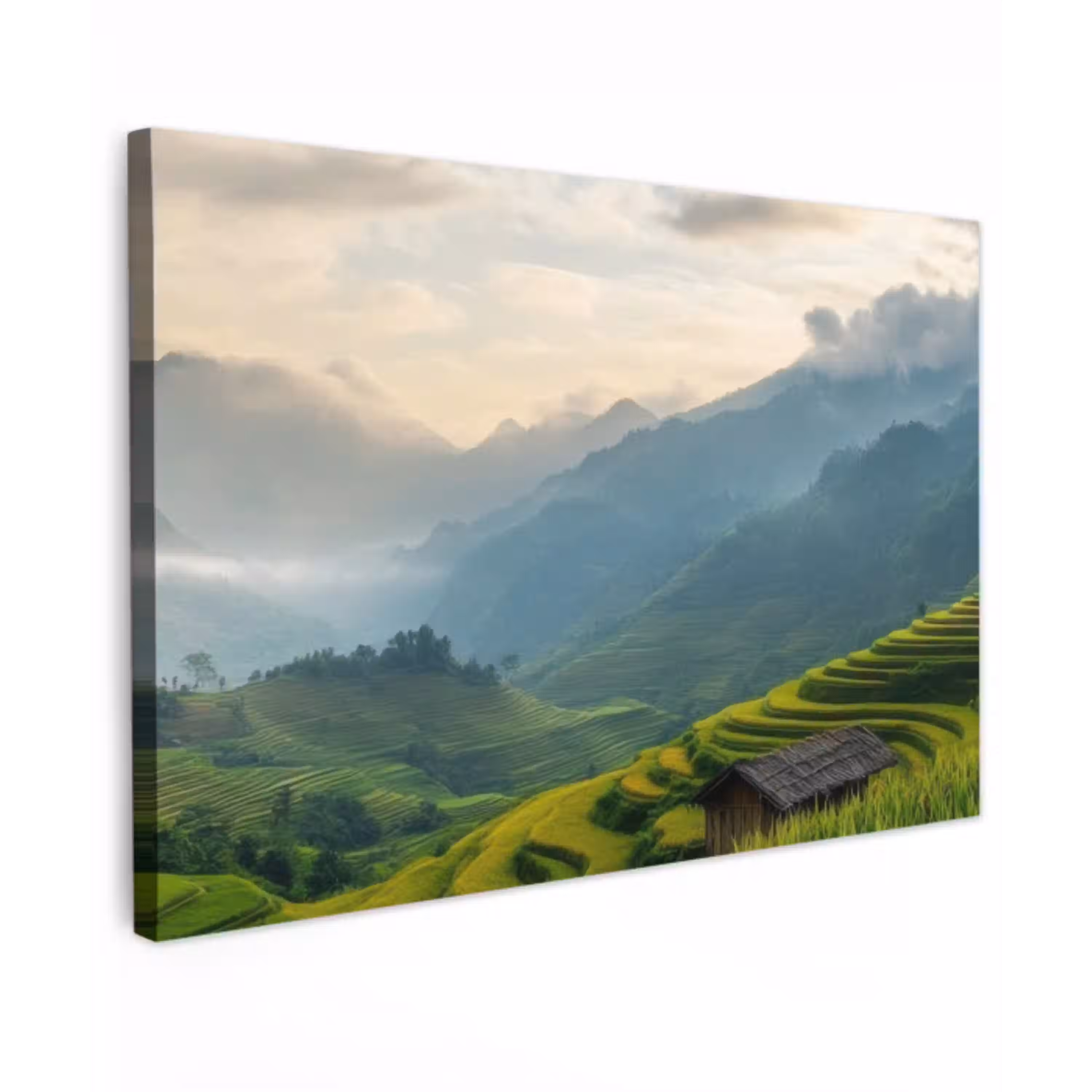 Rijstvelden - Bergen - Groen - Natuur canvas 2cm klein -z3d