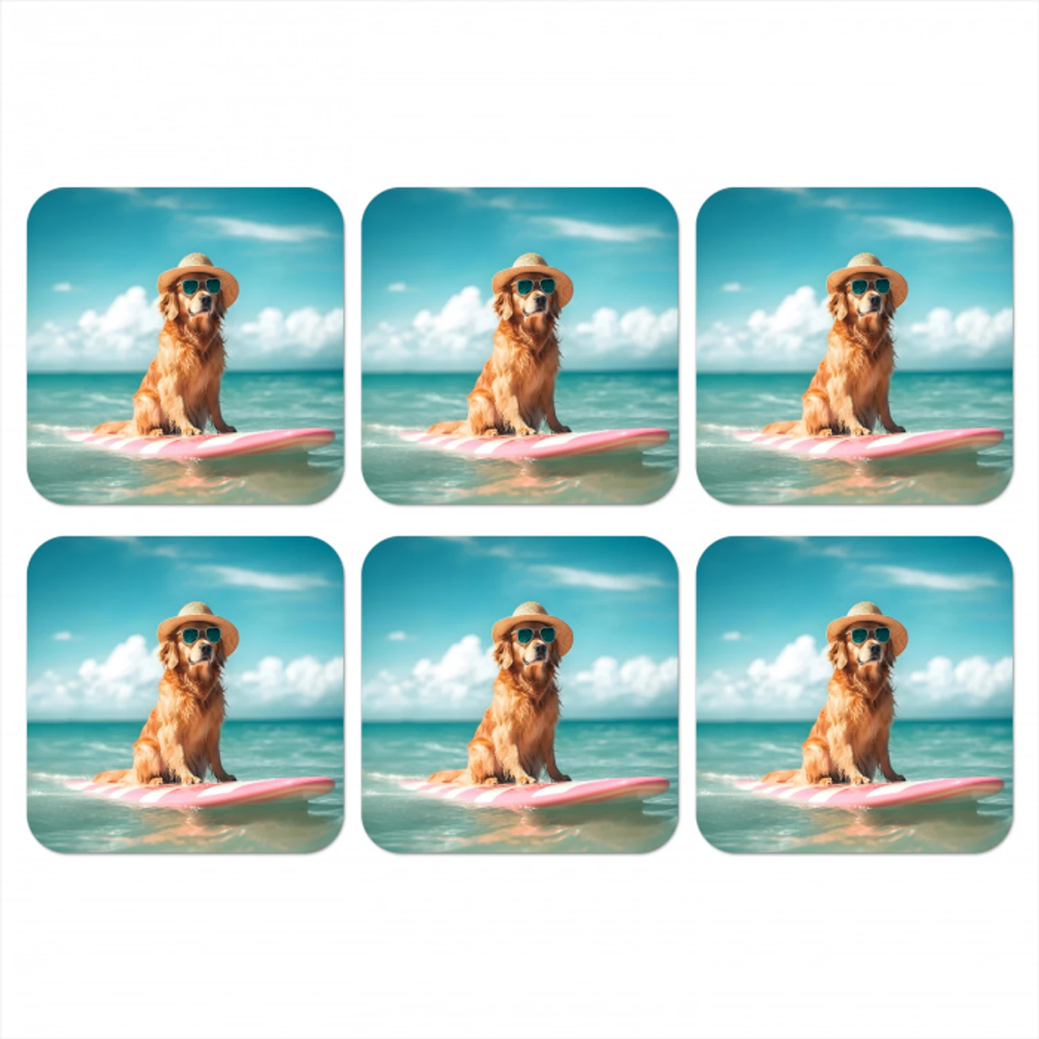 Zeewater - Hond - Golden retriever - Zonnebril onderzetter kurk middel -3d
