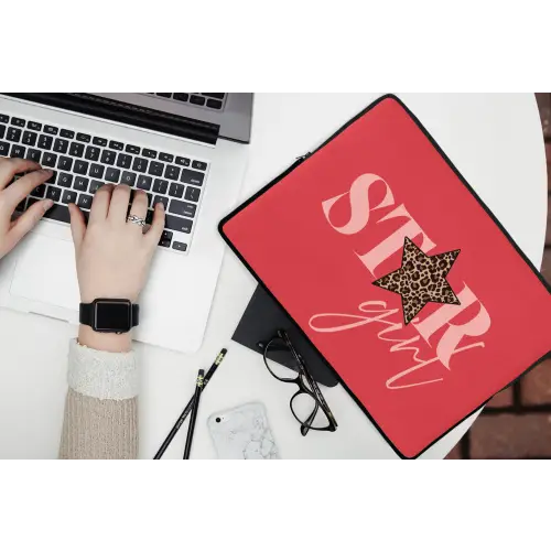 Star girl - Rood - Panter - Ster laptophoes neopreen klein -bureau