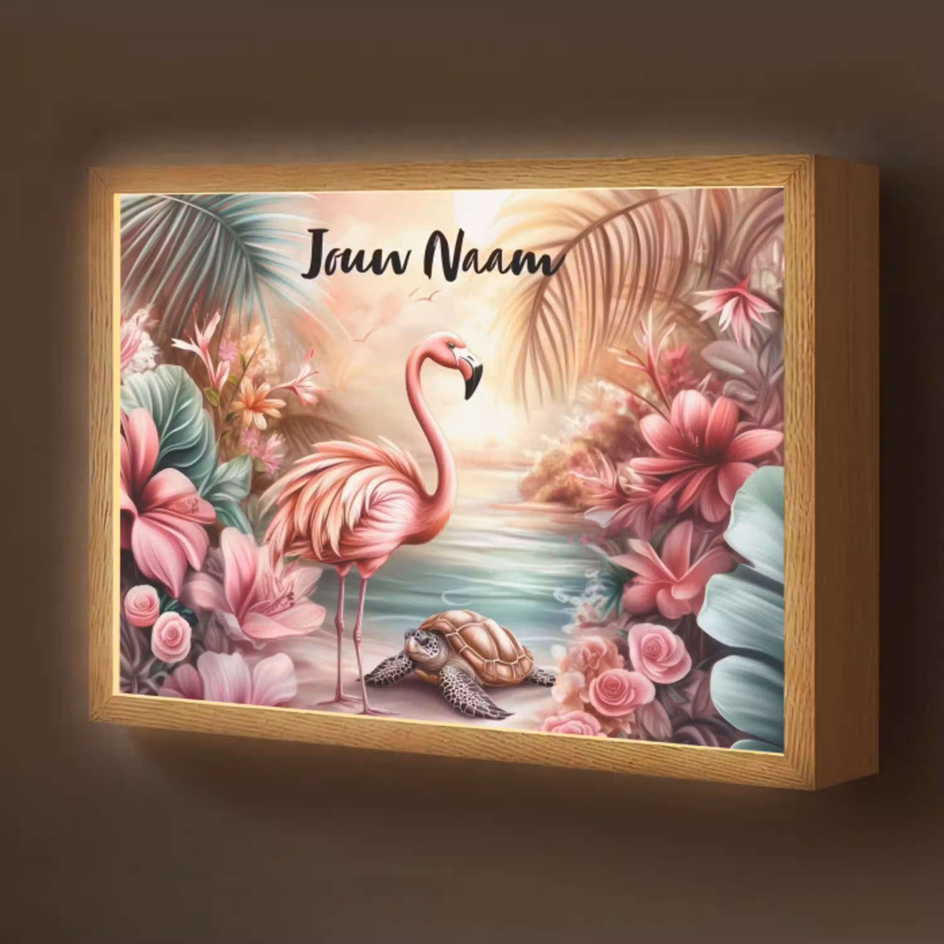 Flamingo - Schildpad - Roze Light Box met batterij (Wandlamp kind) middel -z3d_website
