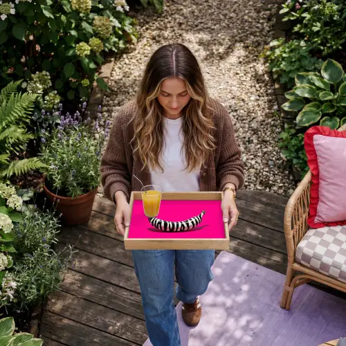 Banaan - Zebraprint - Roze Dienblad Rechthoek middel -sfeer5