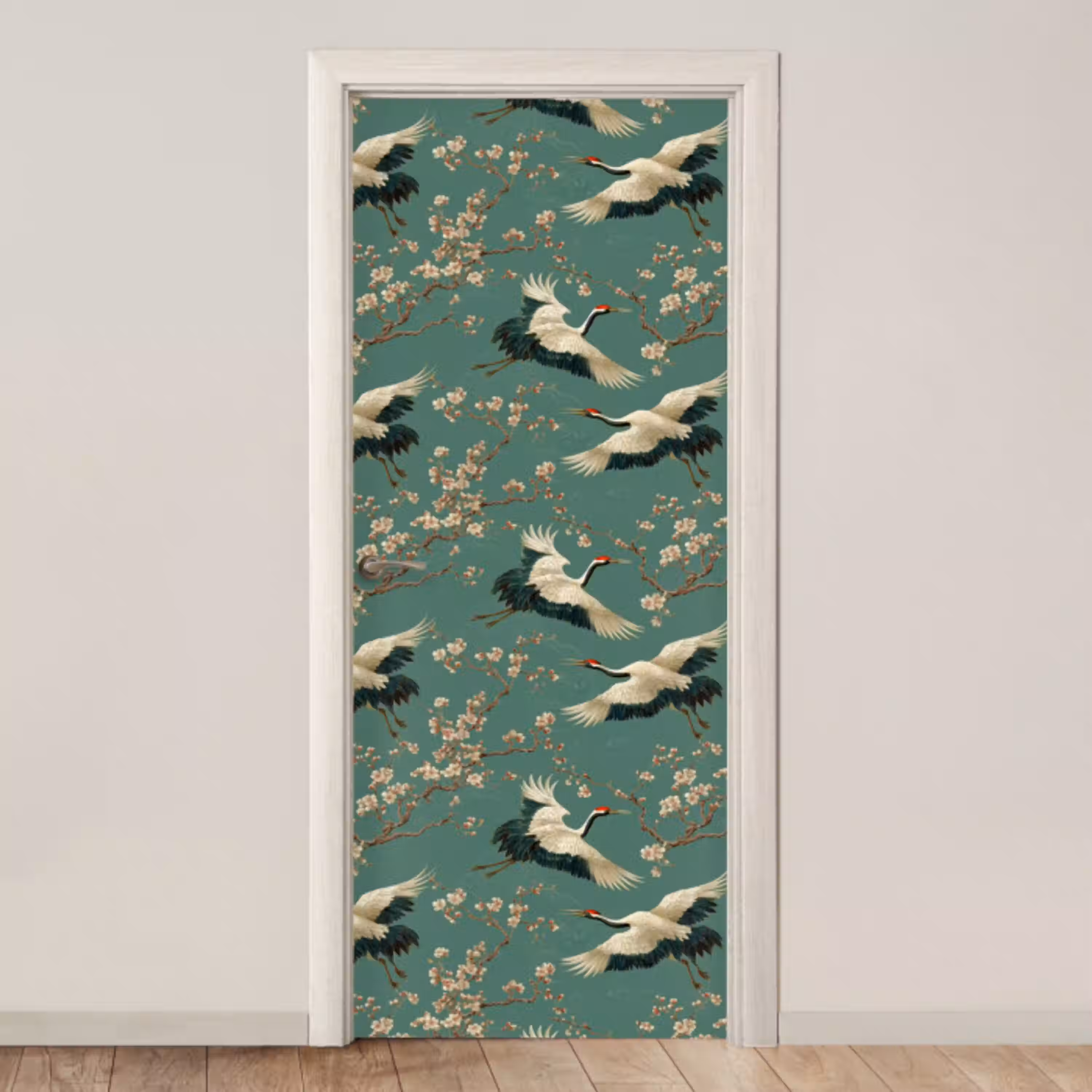 Kersenbloesem - Kraamvogels - Groen deurposter klein 289 -3d_beige