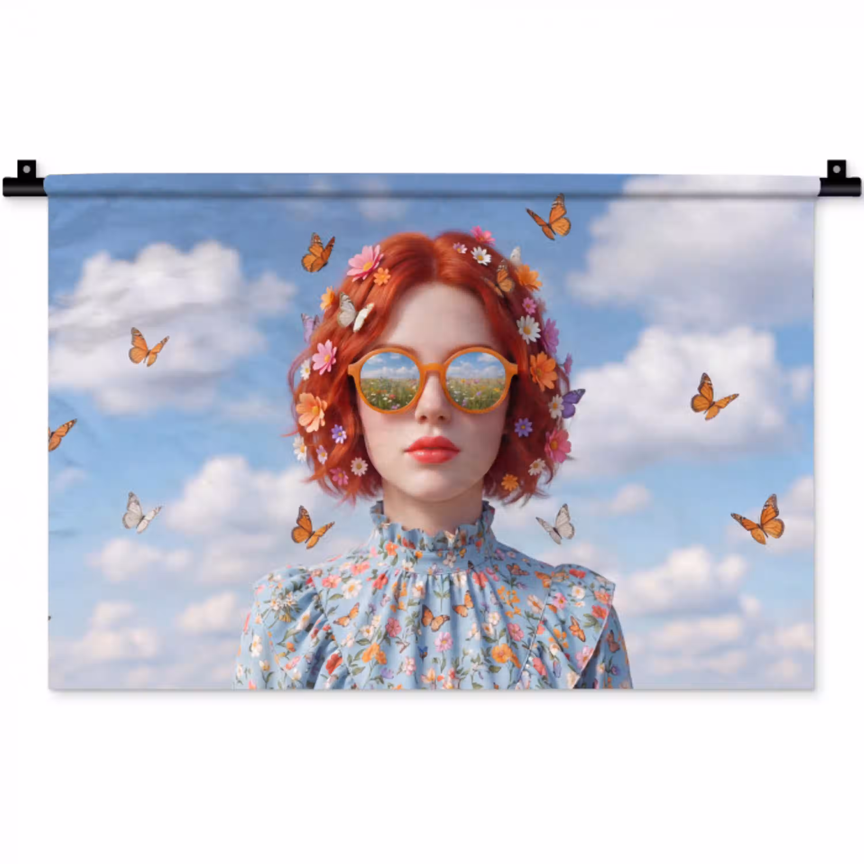 Vrouw - Bloemen - Zomer - Portret - Kleurrijk Wandkleed katoen klein -zz3d