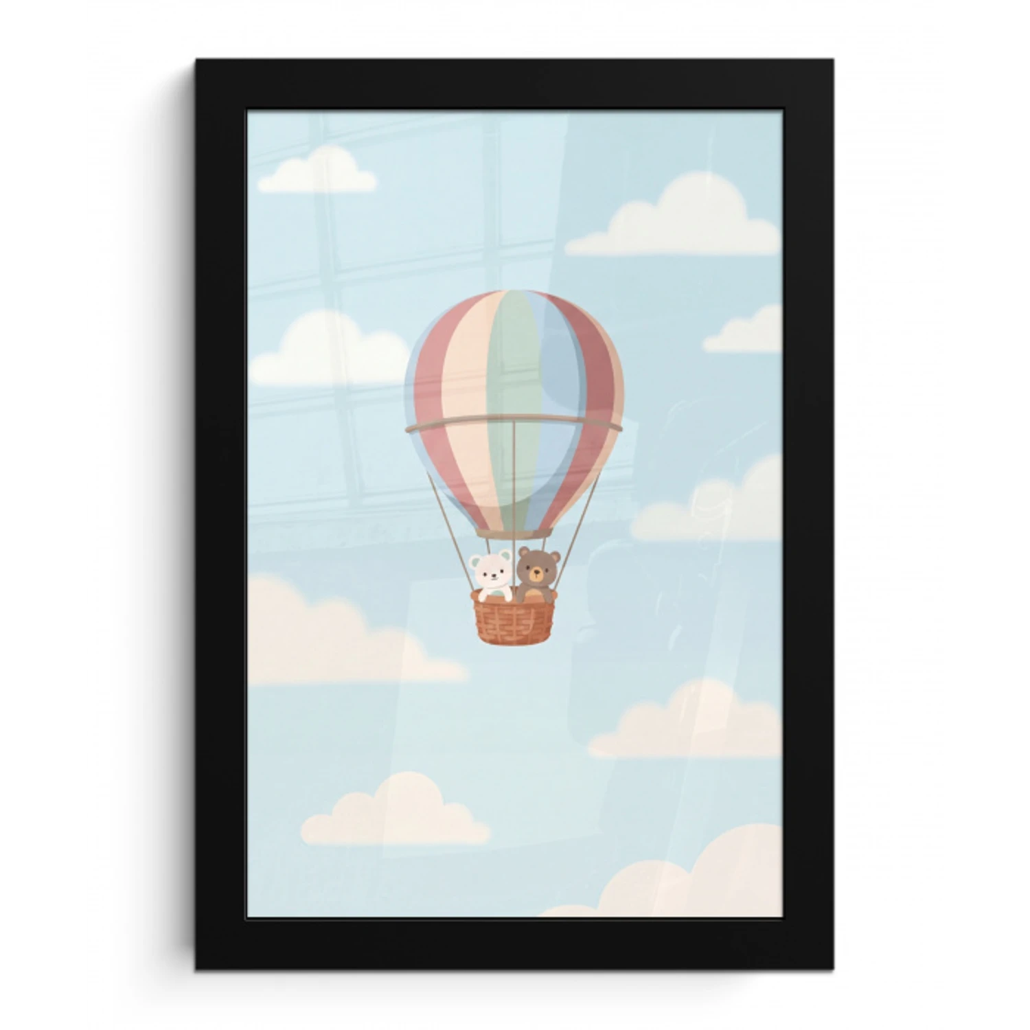 Luchtballon - Beren - Pastel fotolijst zwart zonder passe partout klein -3d
