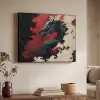 Zwarte draak - Rookwolken - Rood Textielframe - compleet frame klein -sfeer3