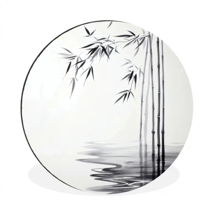 Bamboestammen - Water - Minimalistisch - Wit Wandcirkel aluminium klein -3d