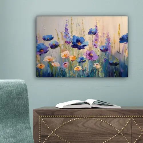 Zomers - Wilde bloemen - Penseelstreken canvas 2cm klein -sfeer4
