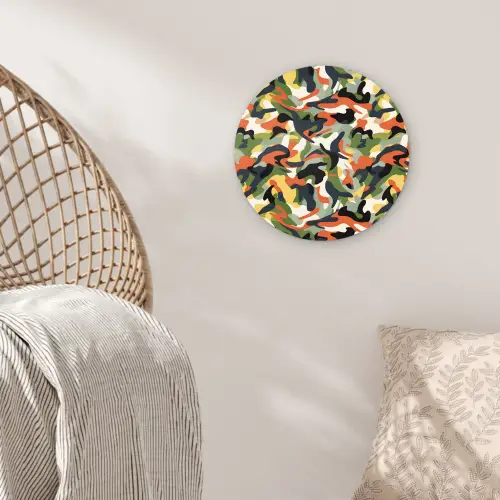 Kleurrijke - Camouflage - Organische - Vormen Wandcirkel plexiglas klein 852 -sfeer5
