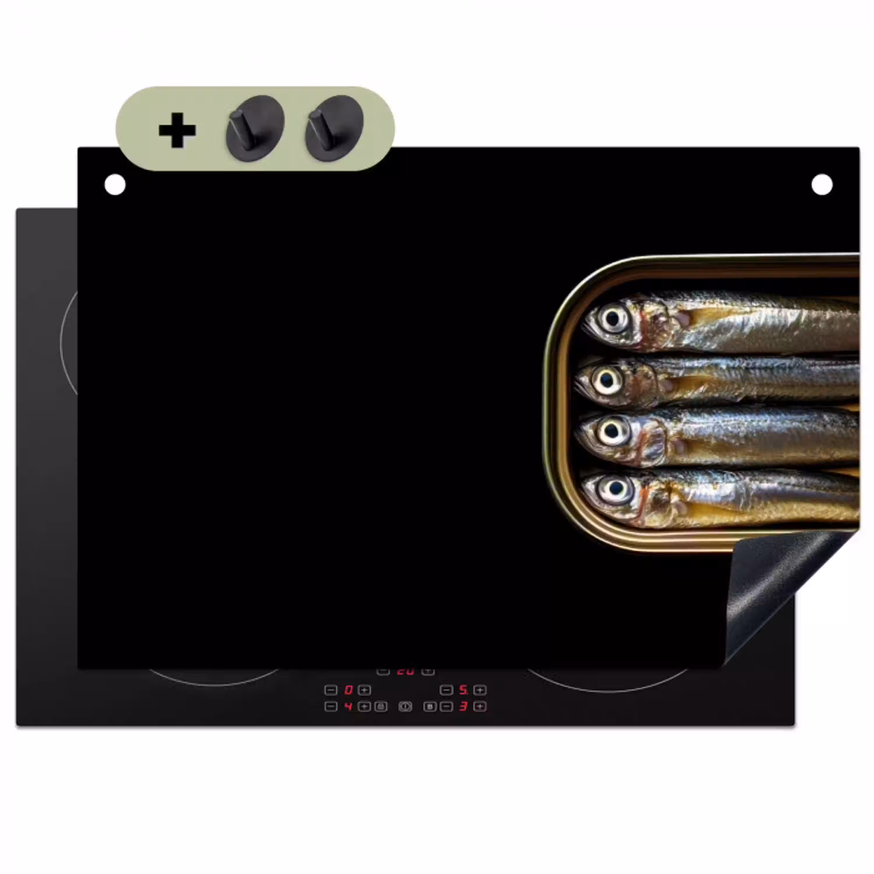Sardines - Blik - Zwart - Vissen Inductie beschemer met haakjes klein -3d