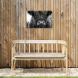 Schotse hooglander - Zwart - Wit - Sneeuwvlokken Tuinposter op houten frame 2 cm dik klein -sfeer4