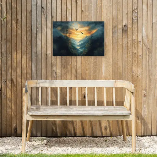 Vogels - Zon - Bomen - Groen Tuinposter op houten frame 2 cm dik klein -sfeer4
