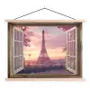 Doorkijk - Parijs - Eiffeltoren - Roze - Kersenbloesem textielposter latten blank klein -3d