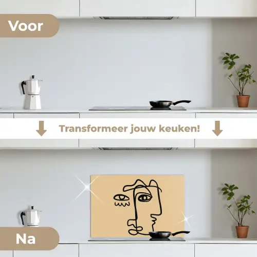 Overlappende profielen - Lichtbruin - Zwart keuken achterwand spatscherm klein -voor_na_NL