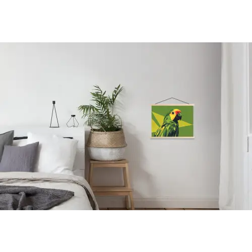 Papegaai - Groen - Snavel - Abstract textielposter latten blank klein -woonkamer