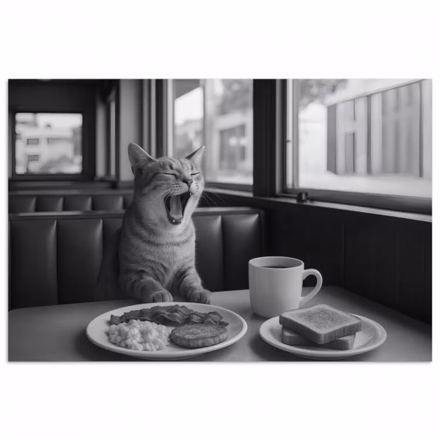 Poster - Katze - Kaffee - Brot - Schwarz