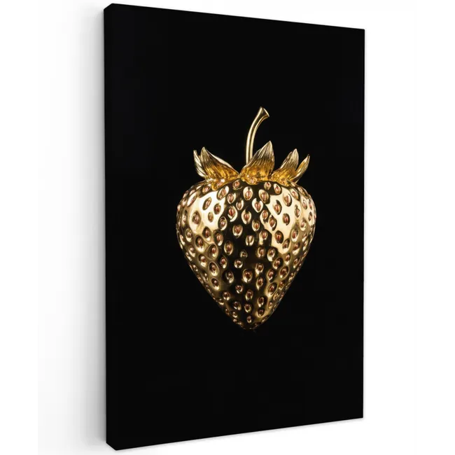 Aardbei - Goud - Zwart - Chrome Tuinposter op houten frame 2 cm dik klein -3d