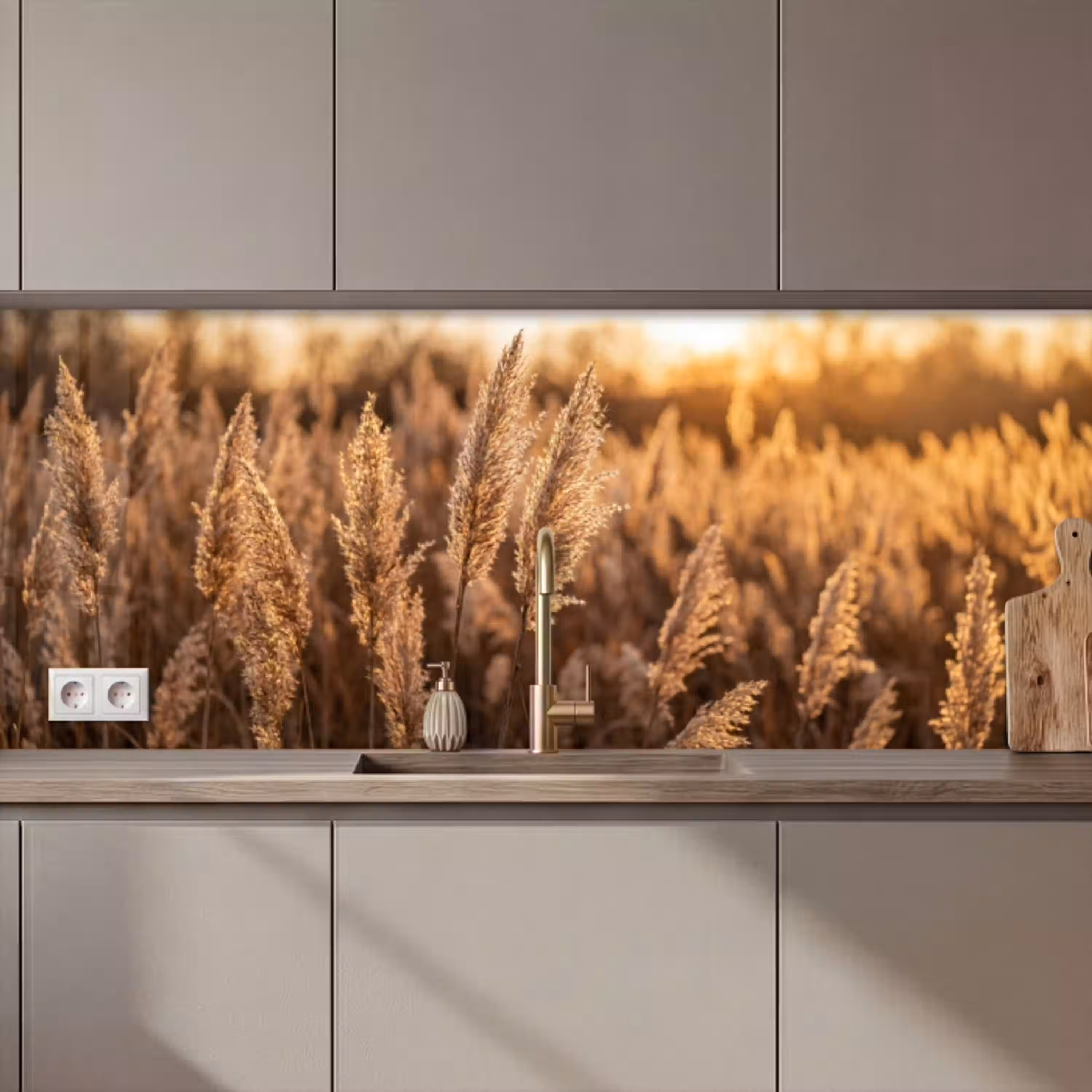 Rietpluimen - Gras - Zonsondergang - Goud - Serene keuken achterwand 2 middel zz_3dshopping