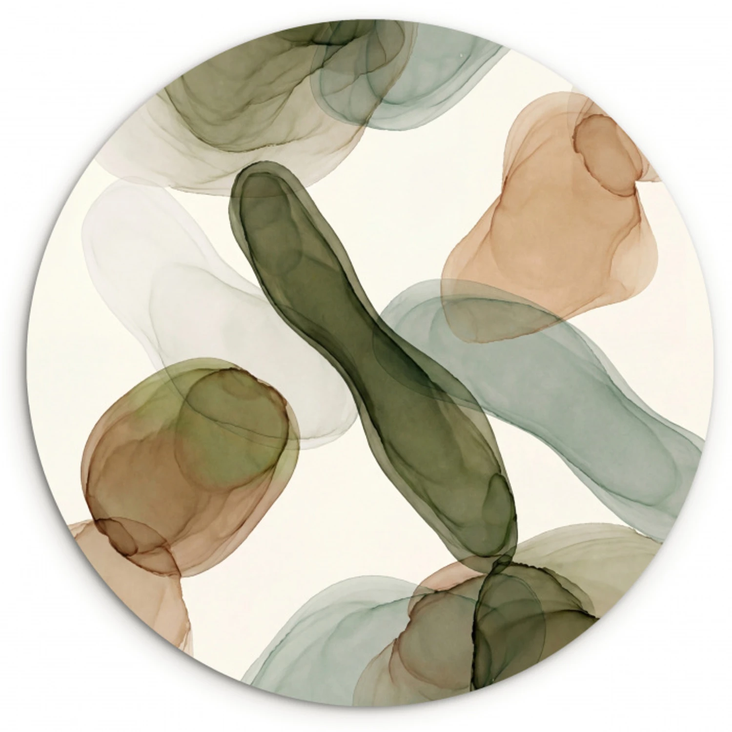 Abstract - Vormen - Modern - Kunst - Groen - Bruin Wandcirkel kunststof plaat 5mm dik klein -3d