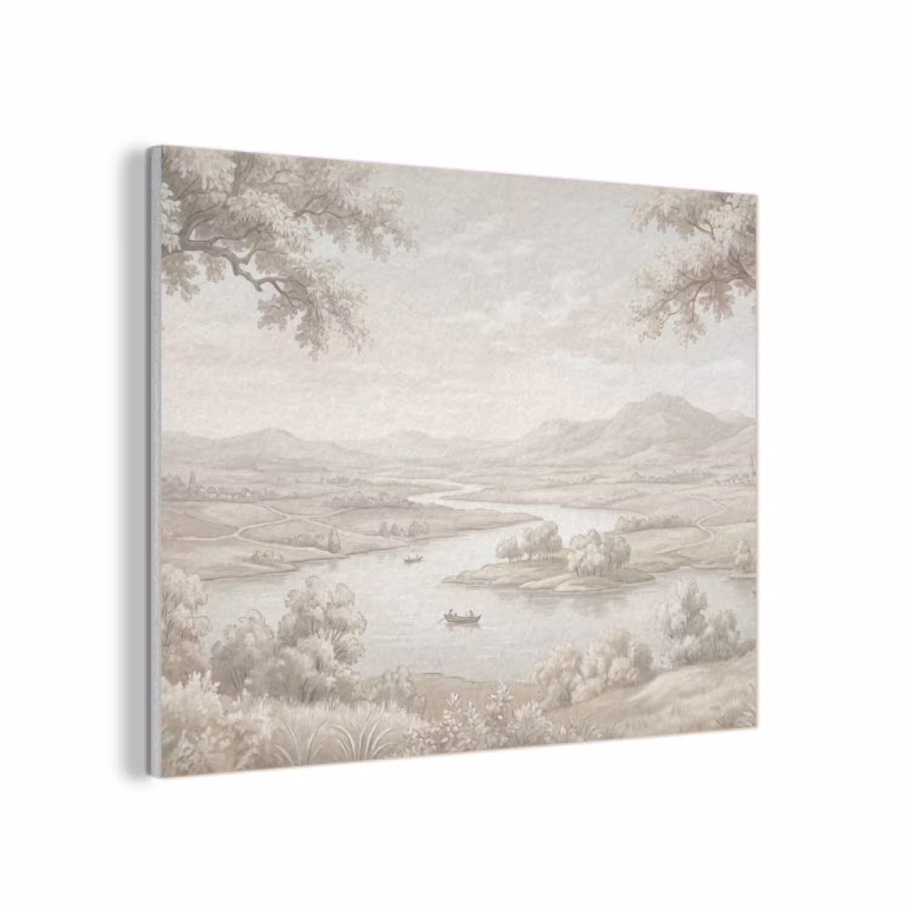 Rivierlandschap - Bergen - Natuur - Vintage - Beige PET vilt klein -3d