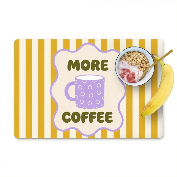 More coffee - Geel - Paars - Strepen - Mok Placemat vinyl groot -zzzproduct_Kitchenyeah-website