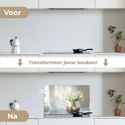 Vaas - Eieren - Bloemen keuken achterwand spatscherm klein -voor_na_NL