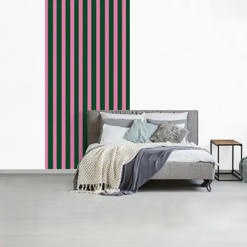 Verticale strepen - Groen - Roze fotobehang vinyl groot 64 -slaapkamer