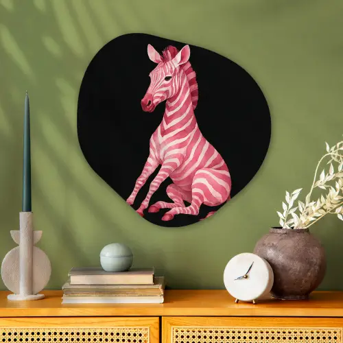 Zebra - Roze - Gestreept Wandcirkel Organisch Aluminium middel -sfeer2