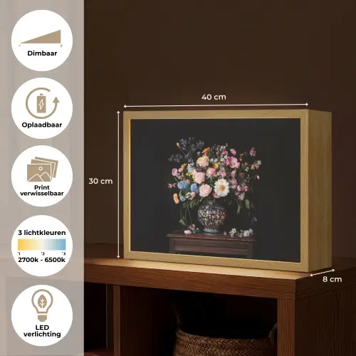 Bloemenvaas - Hout - Bloemen - Boeket Light Box met batterij (Wandlamp) middel -USP_websiteoverzichtNL