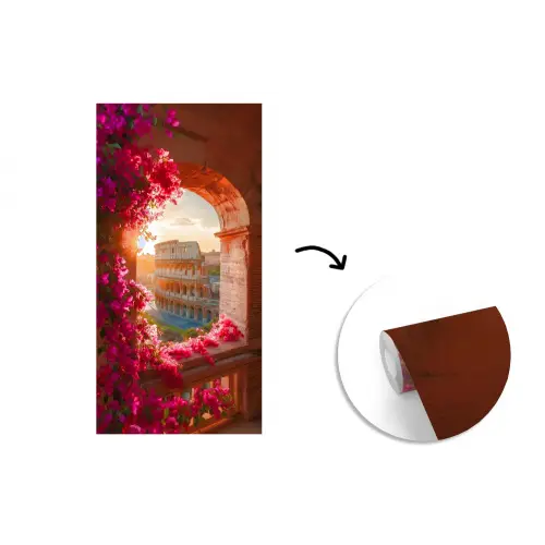 Colosseum - Rome - Roze Bloemen fotobehang vinyl groot -3d