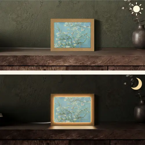 Amandelbloesem - Van Gogh - Kunst - Bloemen Light Box met kabel (Tafellamp) klein -sfeer3