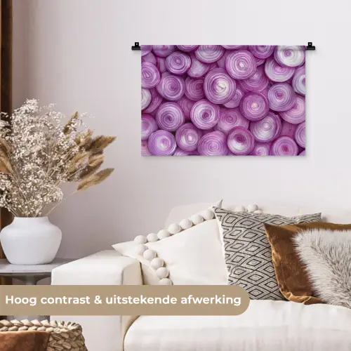 Paars - Uien - Close up Wandkleed katoen klein -sfeer1