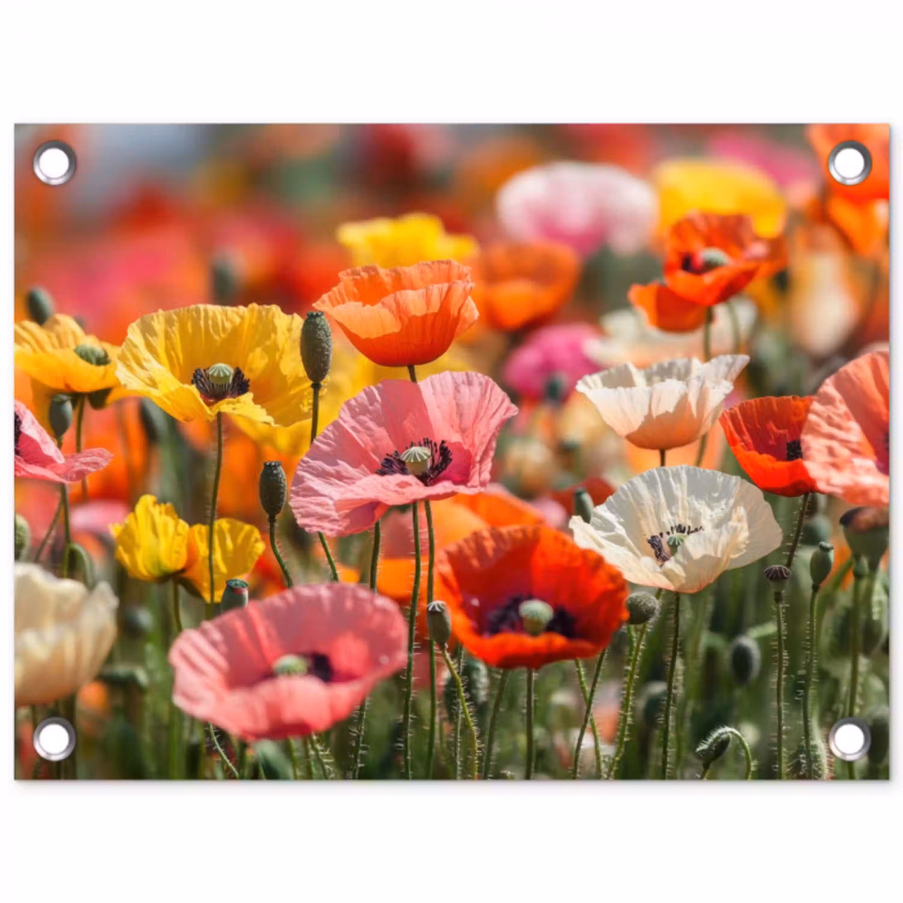 Bloemenveld - Klaprozen - Kleurrijk tuinposter los doek klein -3d