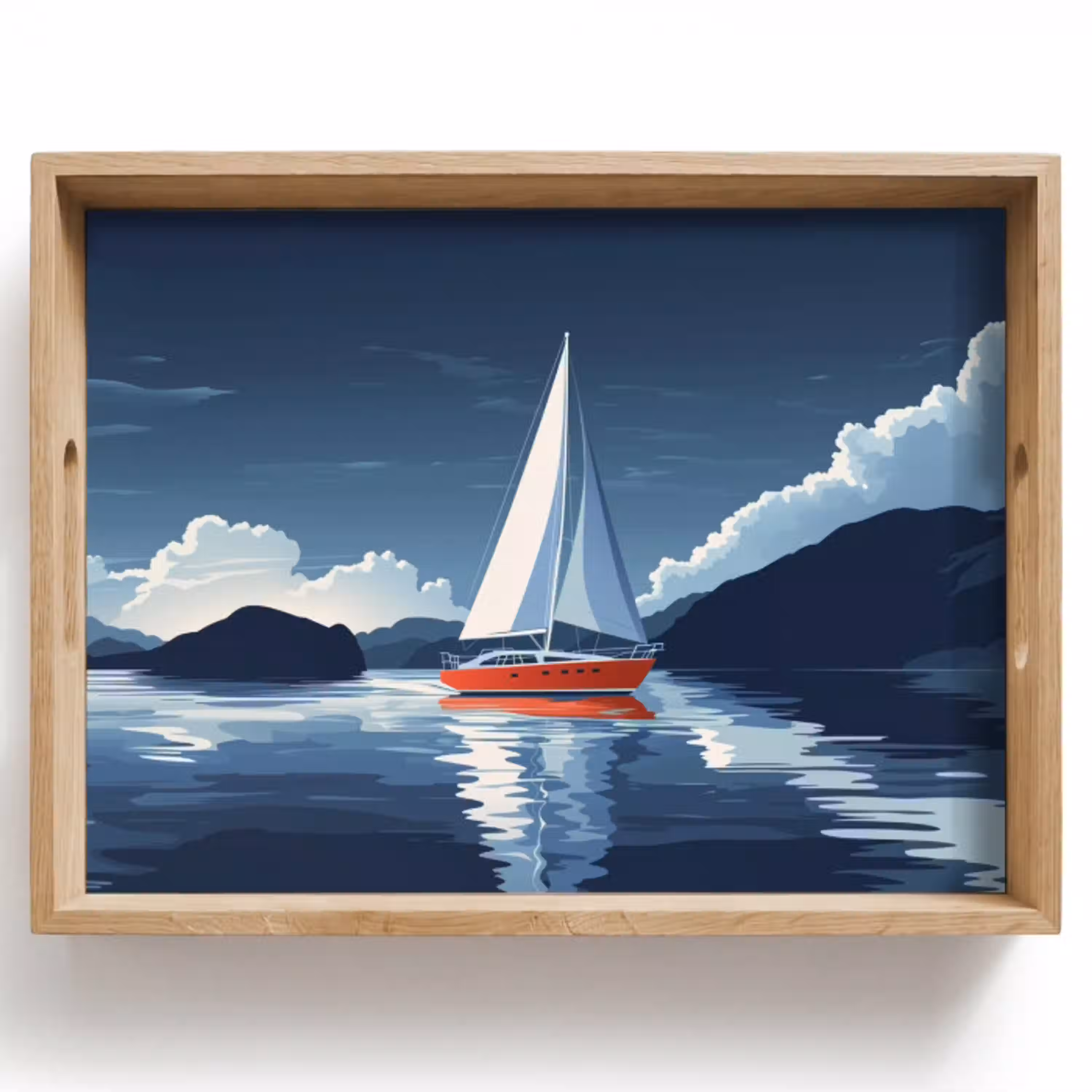 Zeilboot - Donkere bergen - Stilte Dienblad Rechthoek middel -z3d_shopping