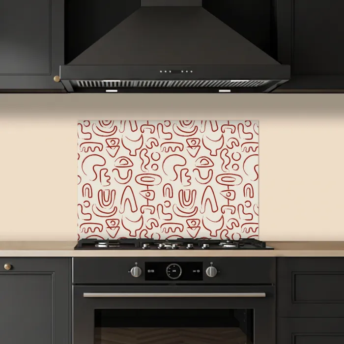 Beige - Vormen - Rood - Patroon keuken achterwand spatscherm klein 900 -sfeer1