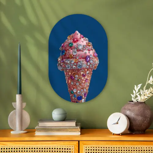 Ijsje - Hoorntje - Steentjes - Blauw Wandcirkel Ovaal Forex klein -sfeer2