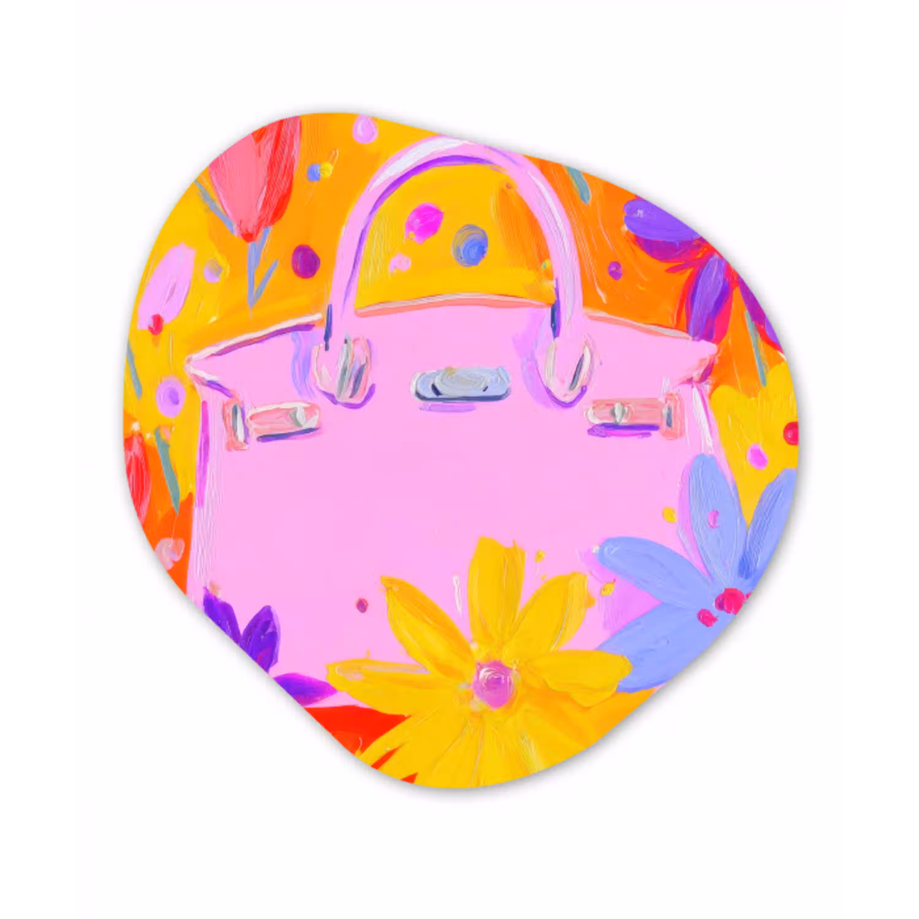 Tas - Roze - Bloemen Wandcirkel Organisch Plexiglas middel -3d