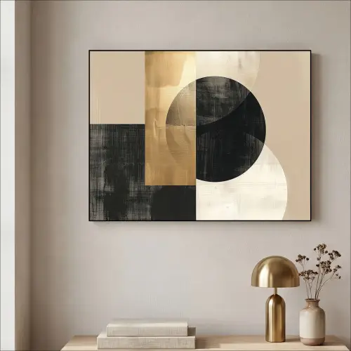 Abstract - Modern - Zwart - Goud Textielframe zwart klein -sfeer2