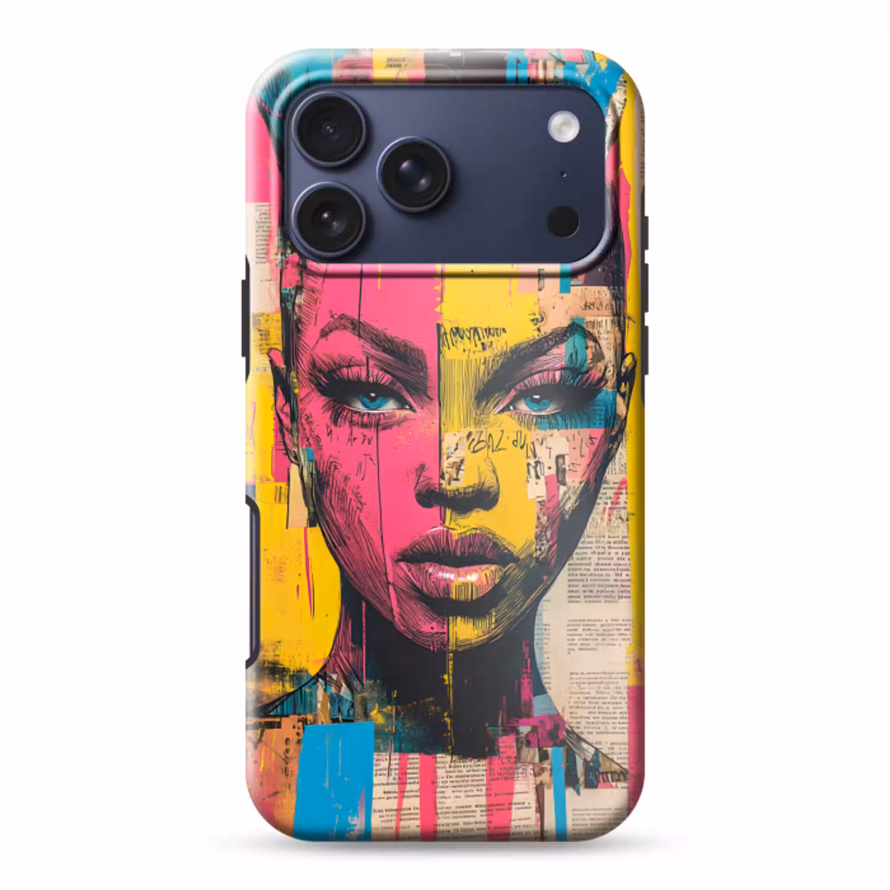 Vrouwengezicht - Krantenpapier - Abstract - Roze Toughcase MagSafe Apple iPhone 17 Pro Max klein -3d