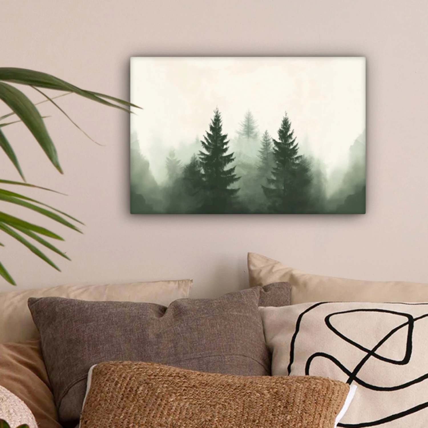Sparren - Bomen - Groen - Beige canvas 2cm klein -sfeer1