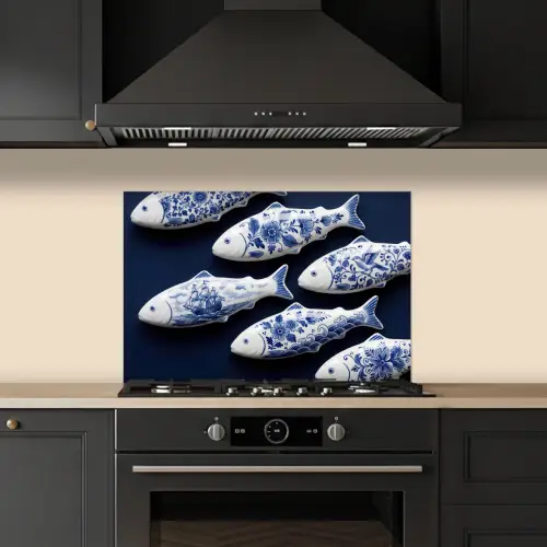 Vissen - Delfts - Blauw - Keramiek keuken achterwand spatscherm klein -sfeer1