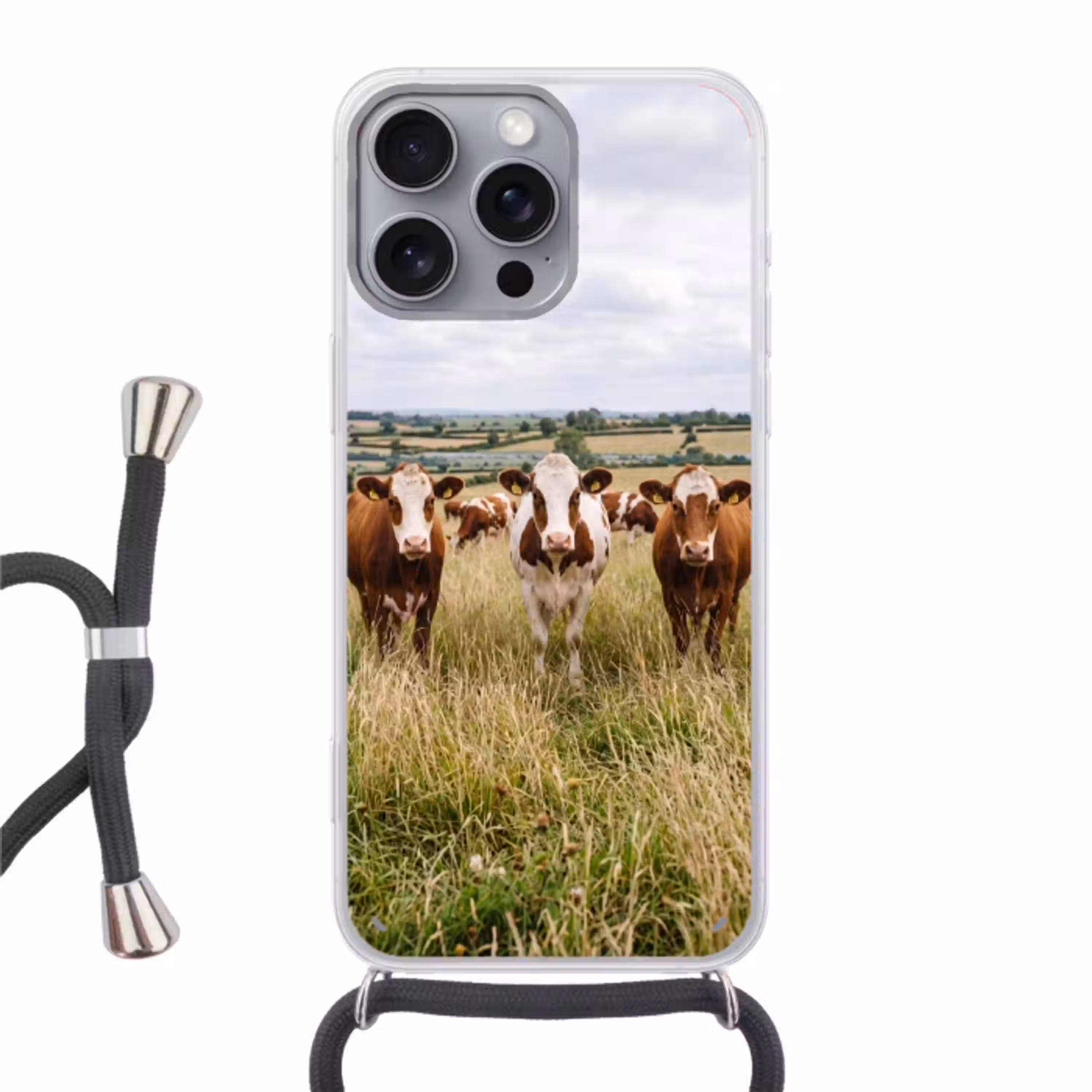 Koeien - Portret - Weide - Boerderij - Nieuwsgierig Hoesje iPhone 16 Pro Max met koord klein -3d
