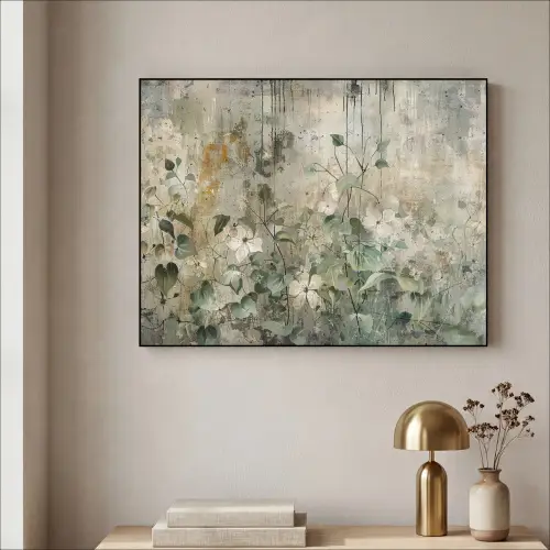 Bloemen - Bladeren - Abstract - Modern Textielframe zwart klein -sfeer2
