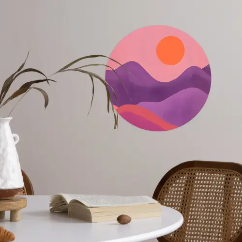 Zon - Heuvels - Paars - Abstract Wandcirkel behangsticker klein -sfeer3